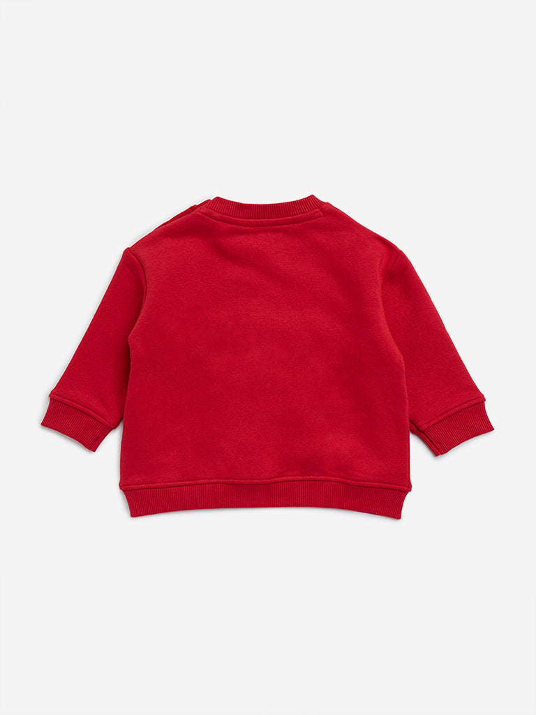 HOP Baby Red Animal Embroidered Cotton-Blend Sweatshirt - Image 2