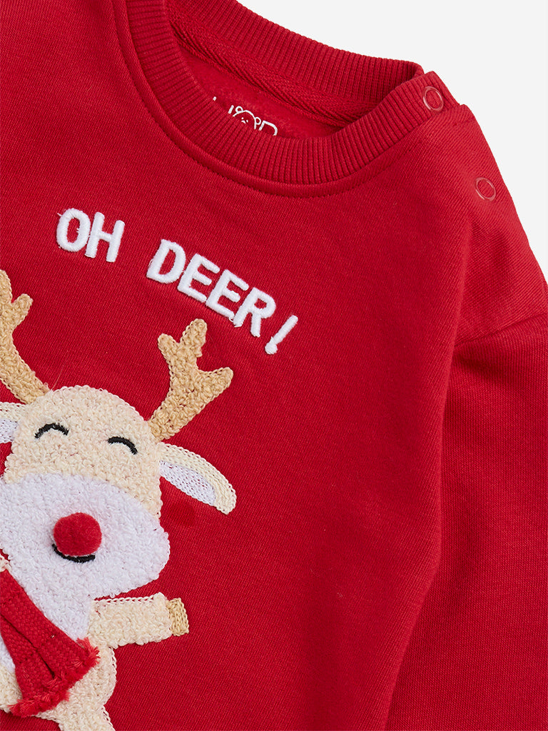 HOP Baby Red Animal Embroidered Cotton-Blend Sweatshirt - Image 3
