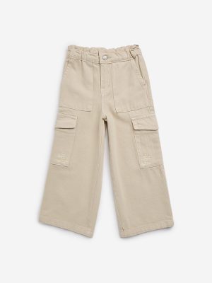 HOP Kids Beige Cargo-Style Relaxed-Fit Mid-Rise Jeans