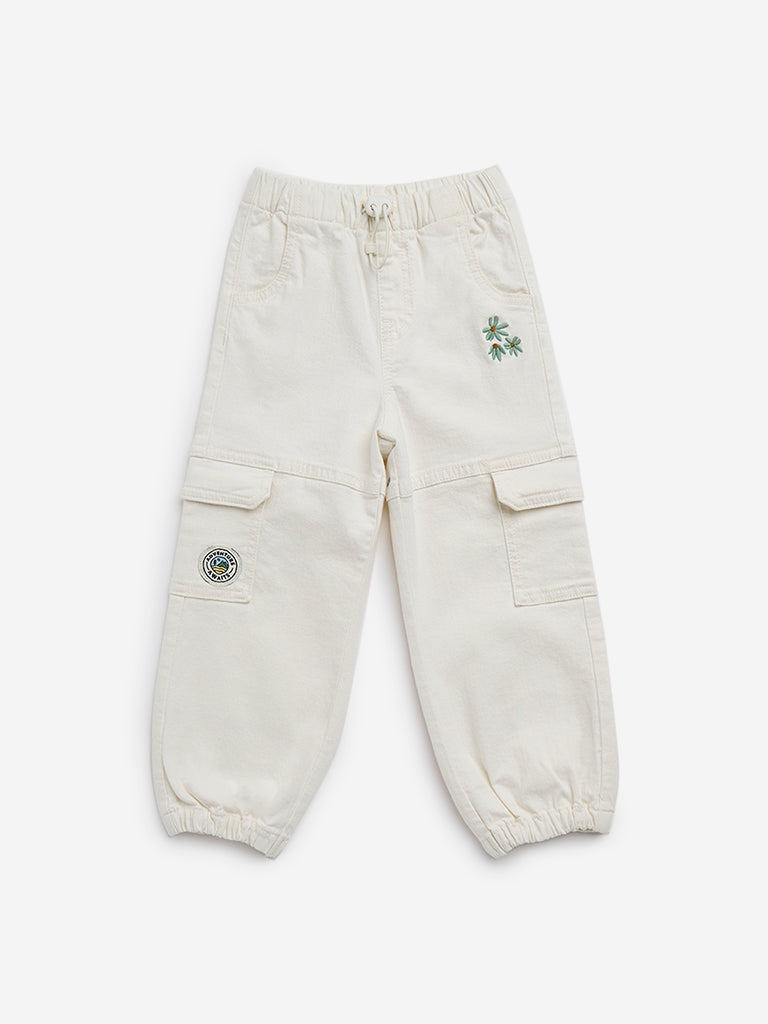 HOP Kids Off-White Floral Mid-Rise Denim Joggers - Image 6