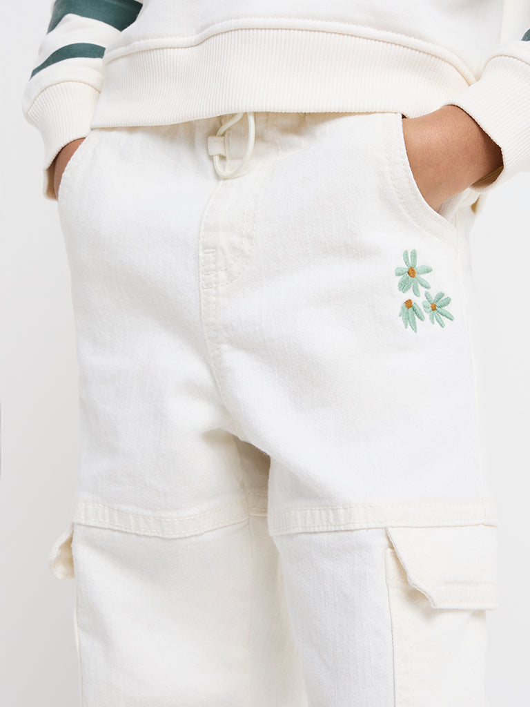 HOP Kids Off-White Floral Mid-Rise Denim Joggers - Image 3