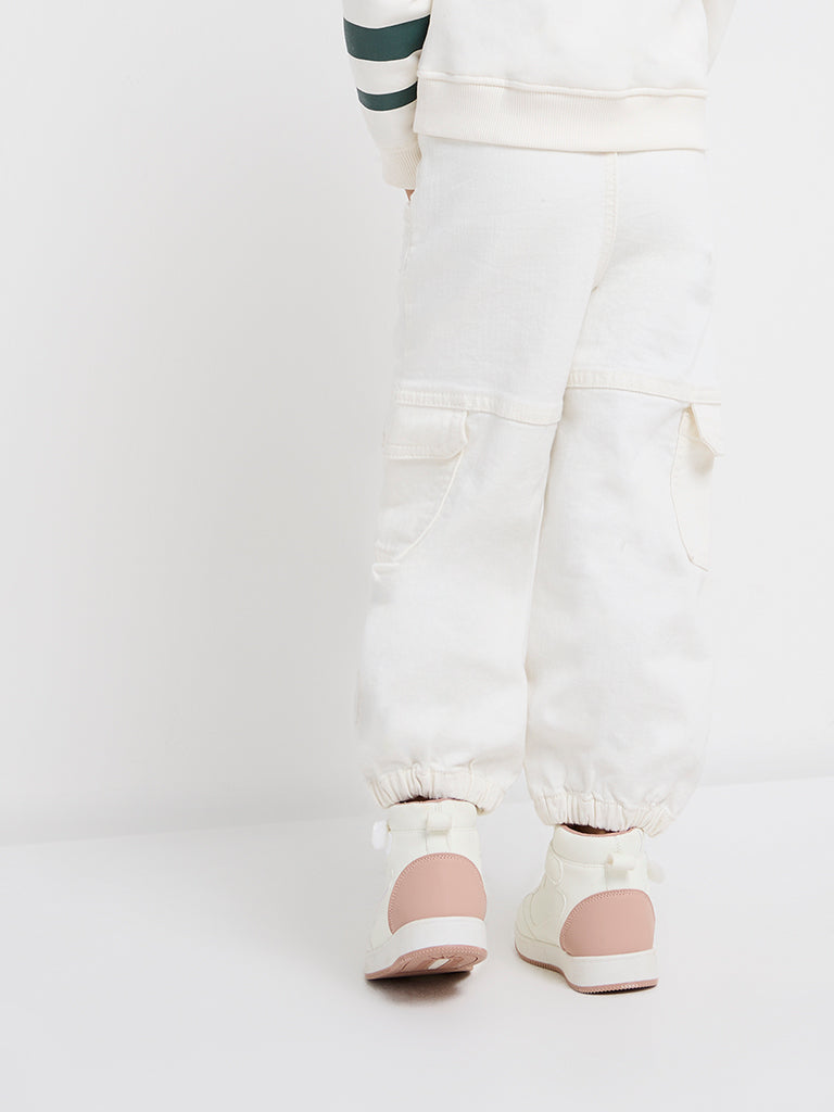 HOP Kids Off-White Floral Mid-Rise Denim Joggers - Image 5