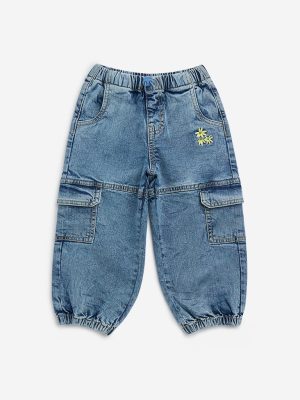 HOP Kids Blue Floral Relaxed-Fit High-Rise Jeans