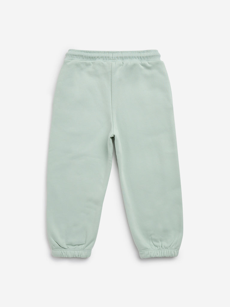 HOP Kids Sage Text Embroidered Mid-Rise Cotton-Blend Joggers - Image 3