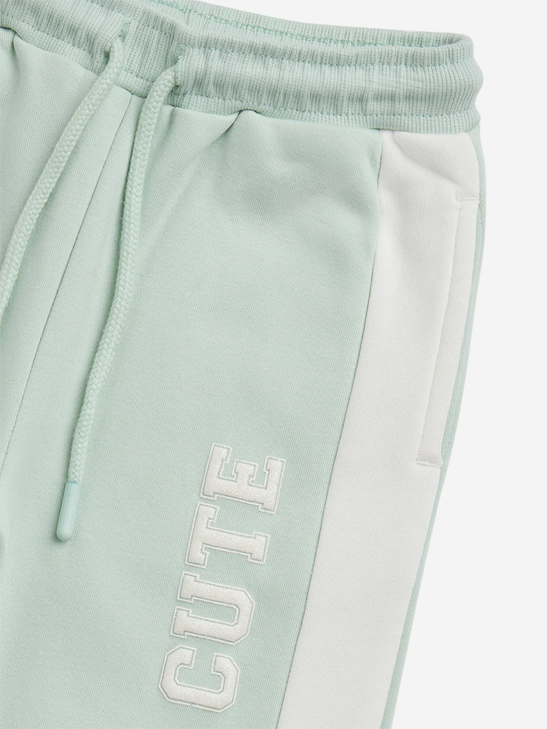 HOP Kids Sage Text Embroidered Mid-Rise Cotton-Blend Joggers - Image 4