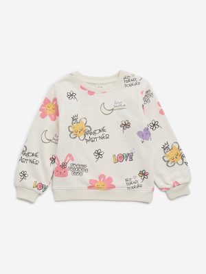HOP Kids Off-White Graphic Printed Cotton-Blend Sweatshirt