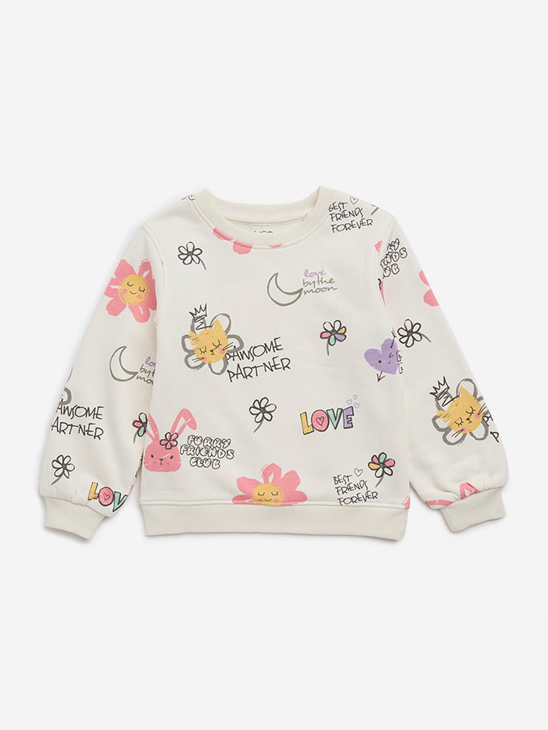 HOP Kids Off-White Graphic Printed Cotton-Blend Sweatshirt