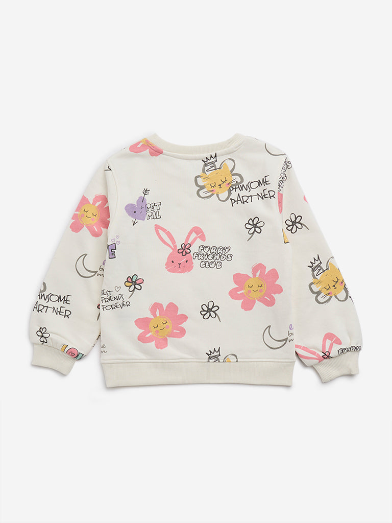 HOP Kids Off-White Graphic Printed Cotton-Blend Sweatshirt - Image 2