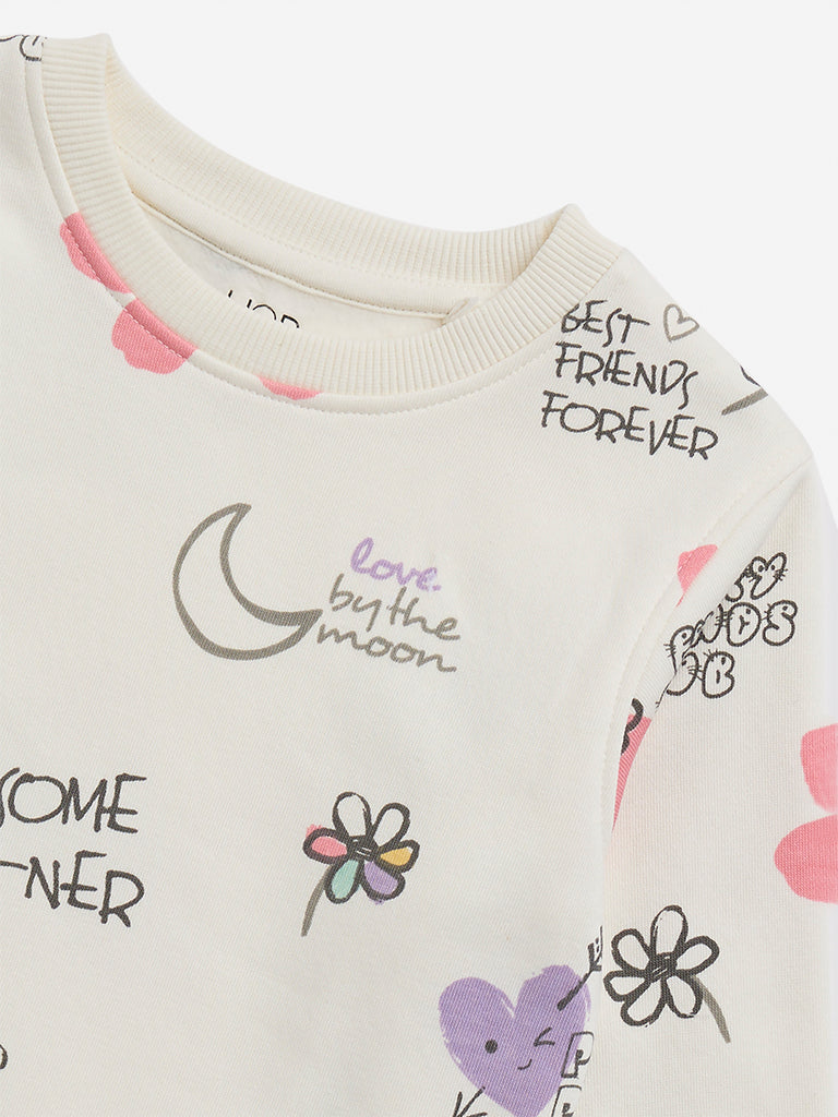 HOP Kids Off-White Graphic Printed Cotton-Blend Sweatshirt - Image 3