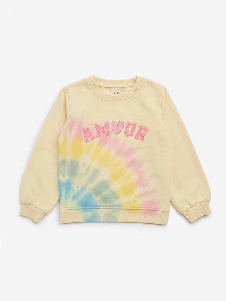 HOP Kids Yellow Tie-Dye Printed Cotton-Blend Sweatshirt