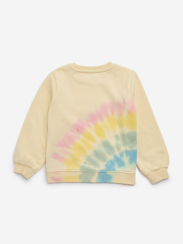 HOP Kids Yellow Tie-Dye Printed Cotton-Blend Sweatshirt - Image 2
