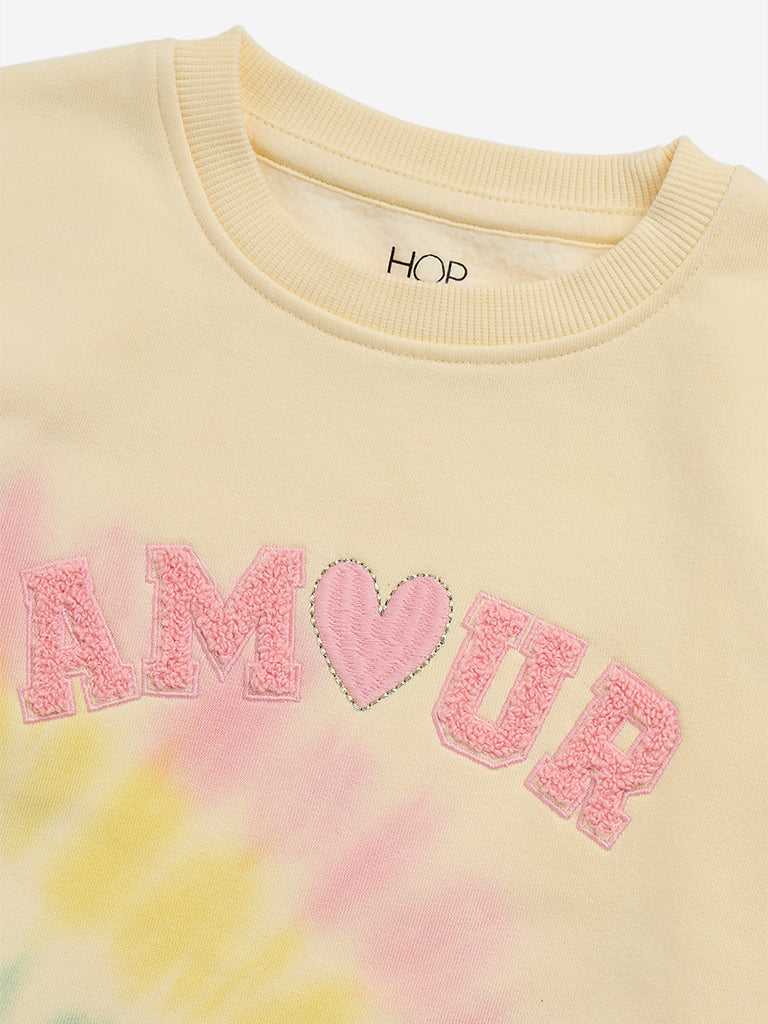 HOP Kids Yellow Tie-Dye Printed Cotton-Blend Sweatshirt - Image 3