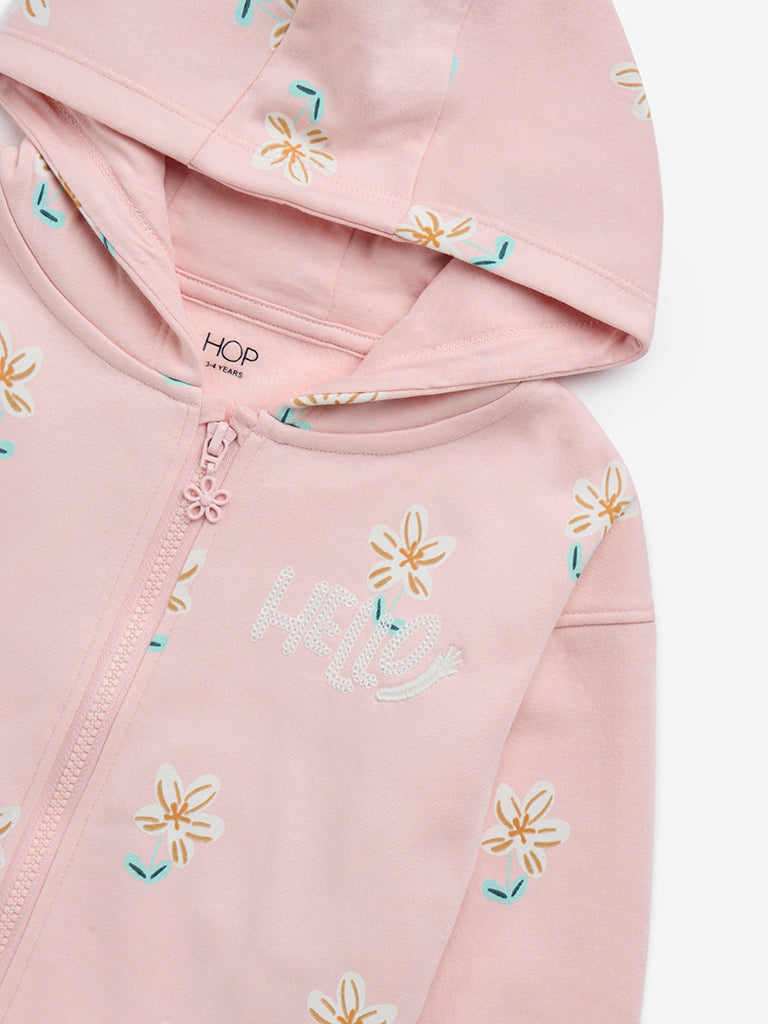 HOP Kids Pink Floral Printed Cotton-Blend Sweatshirt - Image 4