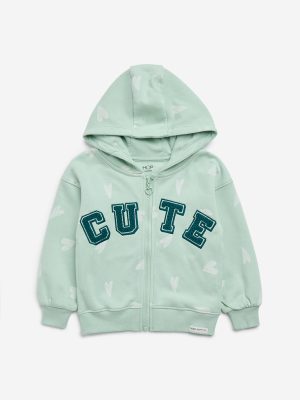 HOP Kids Mint Text Embroidered Cotton-Blend Sweatshirt