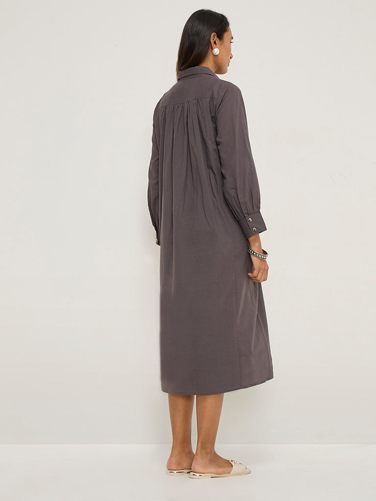 Utsa Charcoal Pintuck Design Cotton Shirt Dress - Image 5