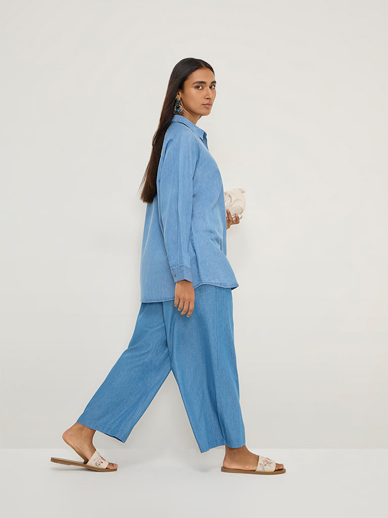 Utsa Blue Solid Denim Palazzos - Image 4