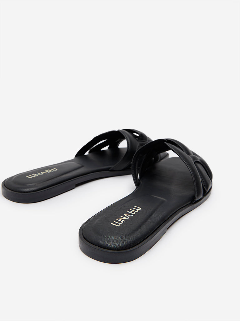 LUNA BLU Black Multi-Strap Slides - Image 3