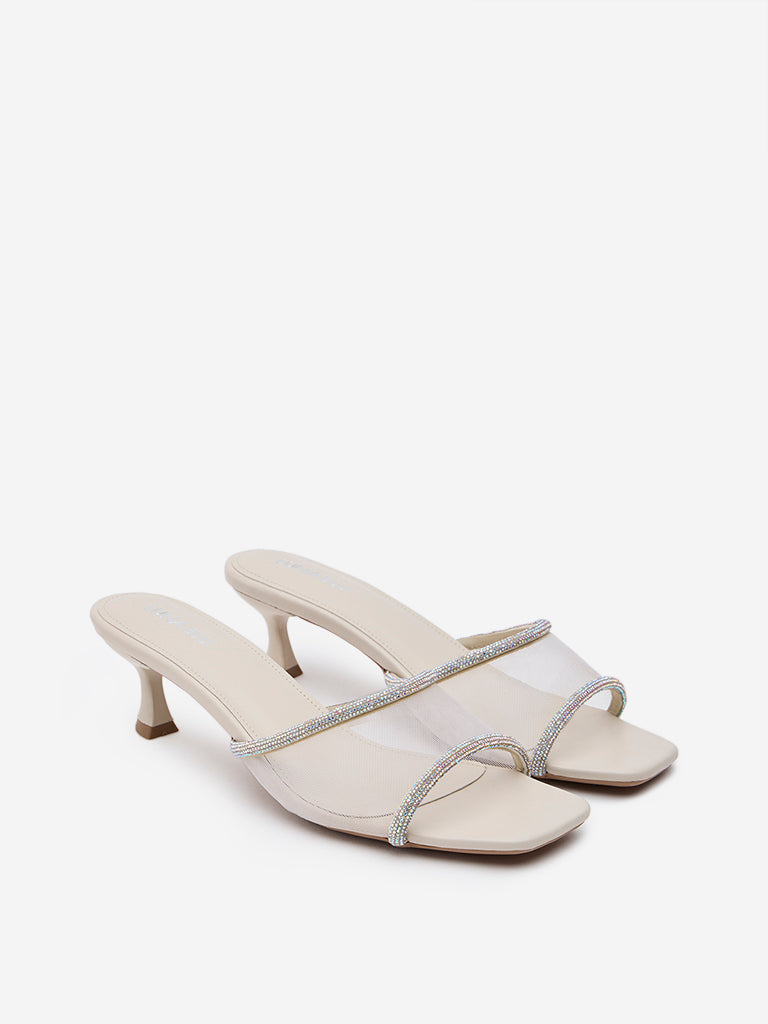LUNA BLU Ivory Diamante Embellished Kitten Heel Sandals - Image 2