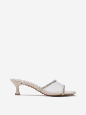 LUNA BLU Ivory Diamante Embellished Kitten Heel Sandals