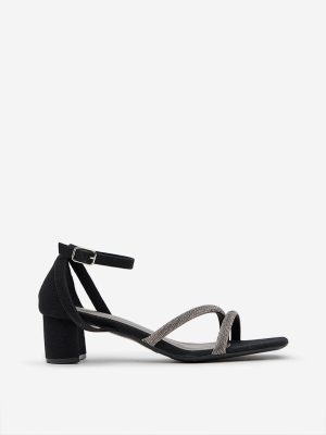 LUNA BLU Black Diamante Embellished Heel Sandals