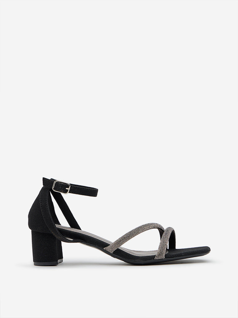 LUNA BLU Black Diamante Embellished Heel Sandals