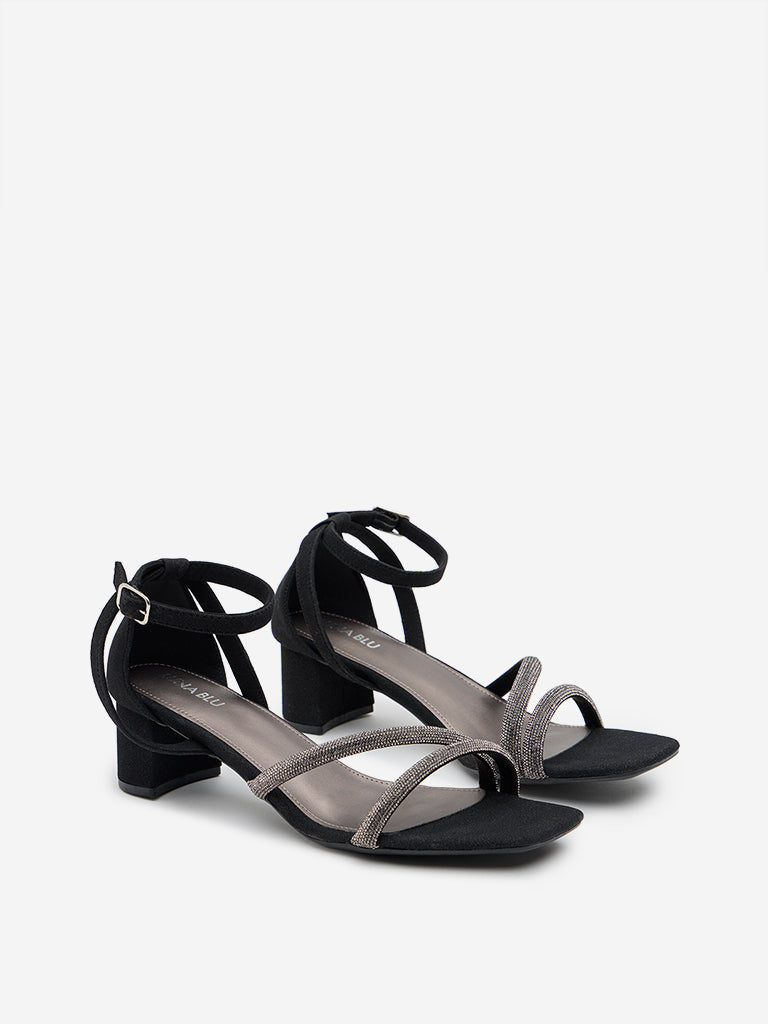 LUNA BLU Black Diamante Embellished Heel Sandals - Image 2