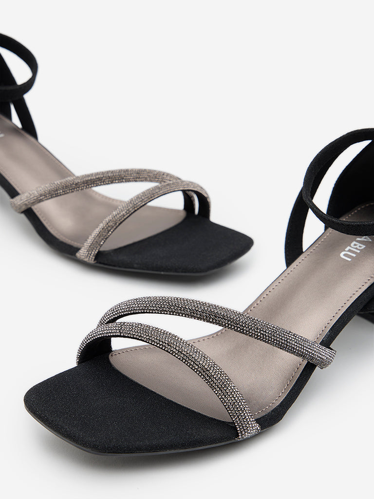 LUNA BLU Black Diamante Embellished Heel Sandals - Image 3