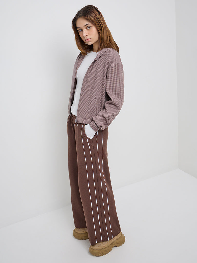 Studiofit Mauve Self-Textured Cotton-Blend Jacket - Image 3