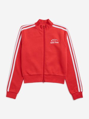 Y&F Kids Red Text Embroidered Cotton-Blend Jacket