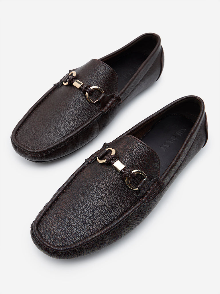SOLEPLAY Dark Brown Metal Detailed Loafers - Image 3