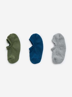 WES Lounge Olive No-Show Cotton-Blend Socks - Pack of 3