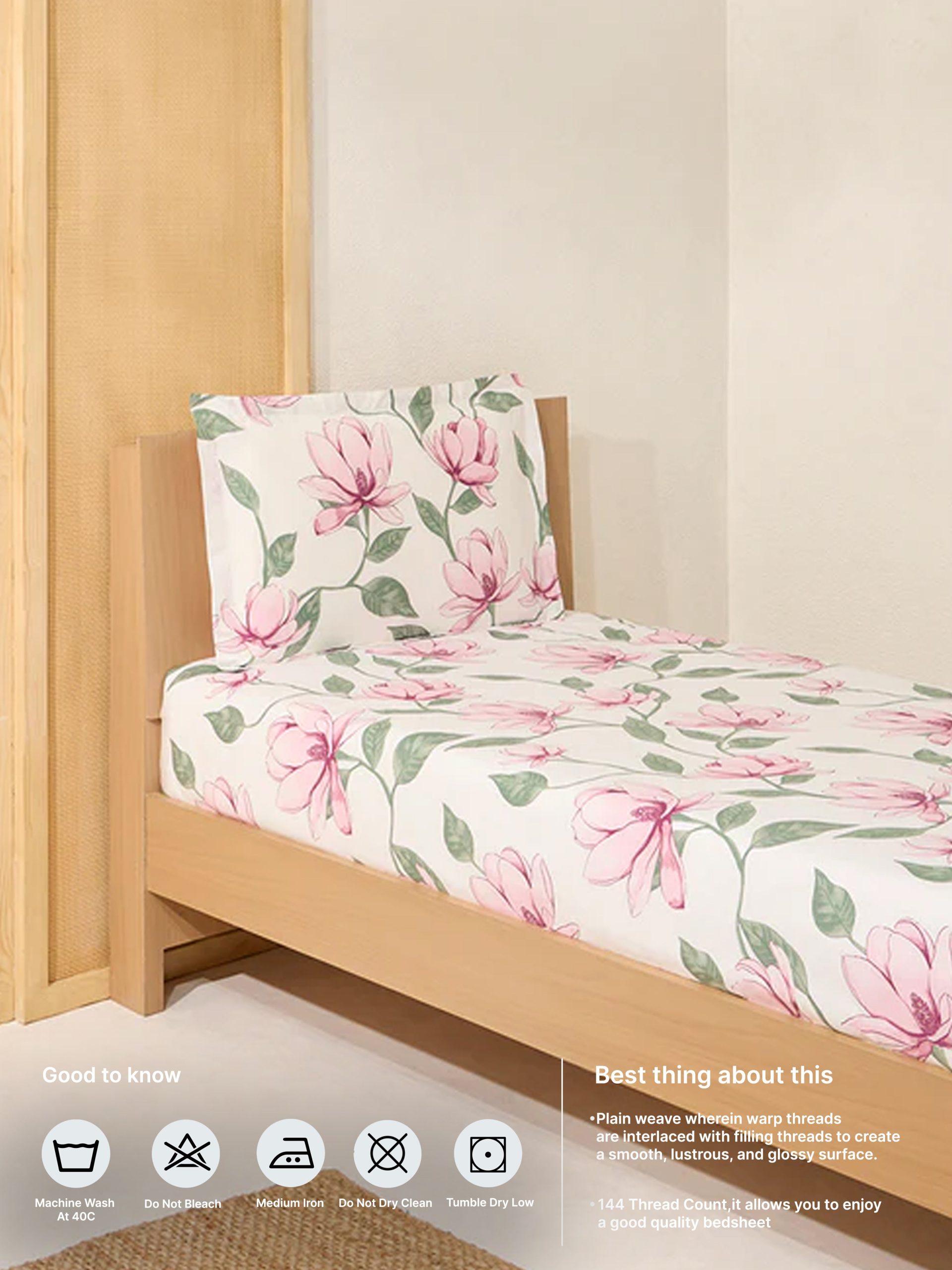 Westside Home Lilac Single Bed Flat Sheet and Pillowcase Set - Image 5