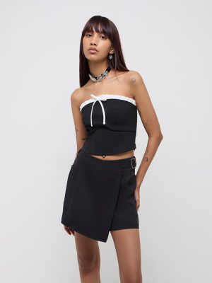 Nuon Black Ruffle Detailed Tube Top