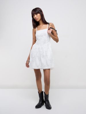 Nuon White Corset-Style Party A-Line Dress