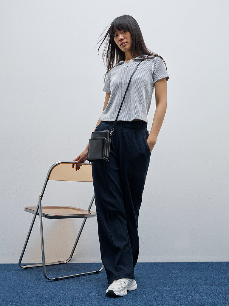 Studiofit Blue Striped Cotton Polo T-Shirt - Image 3