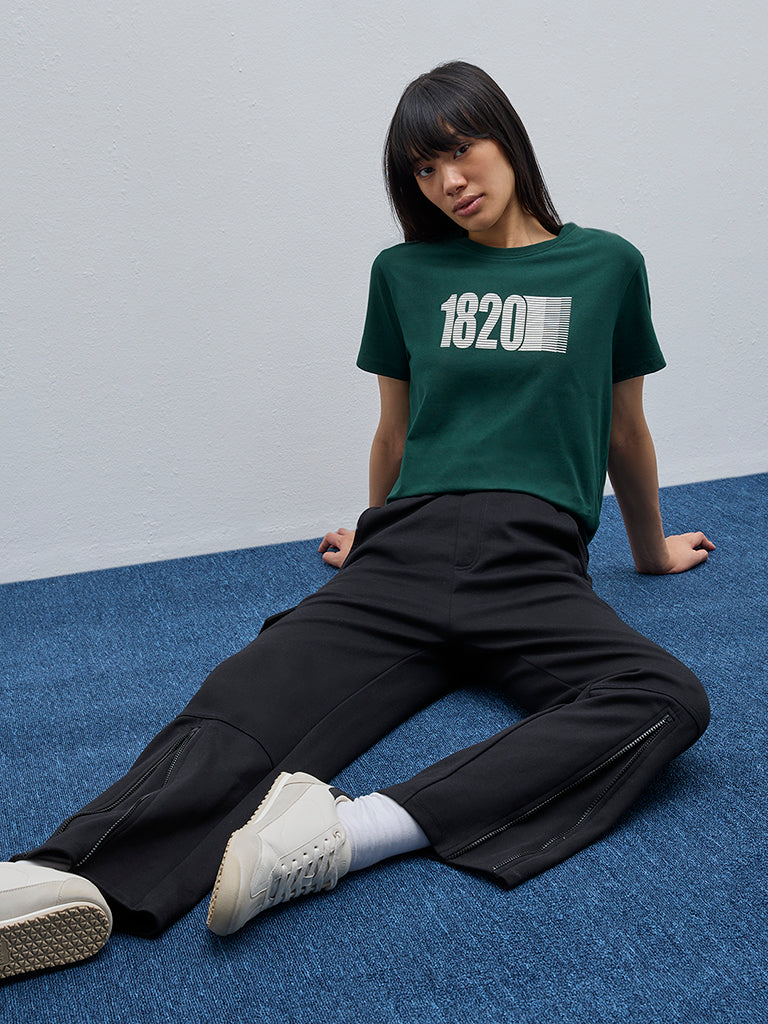 Studiofit Dark Green Printed Cotton T-Shirt - Image 3