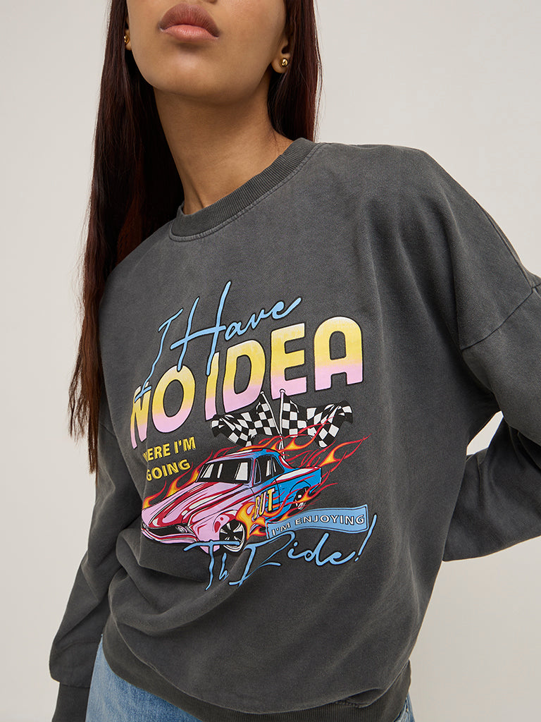 Nuon Charcoal Printed Cotton Sweatshirt - Image 2