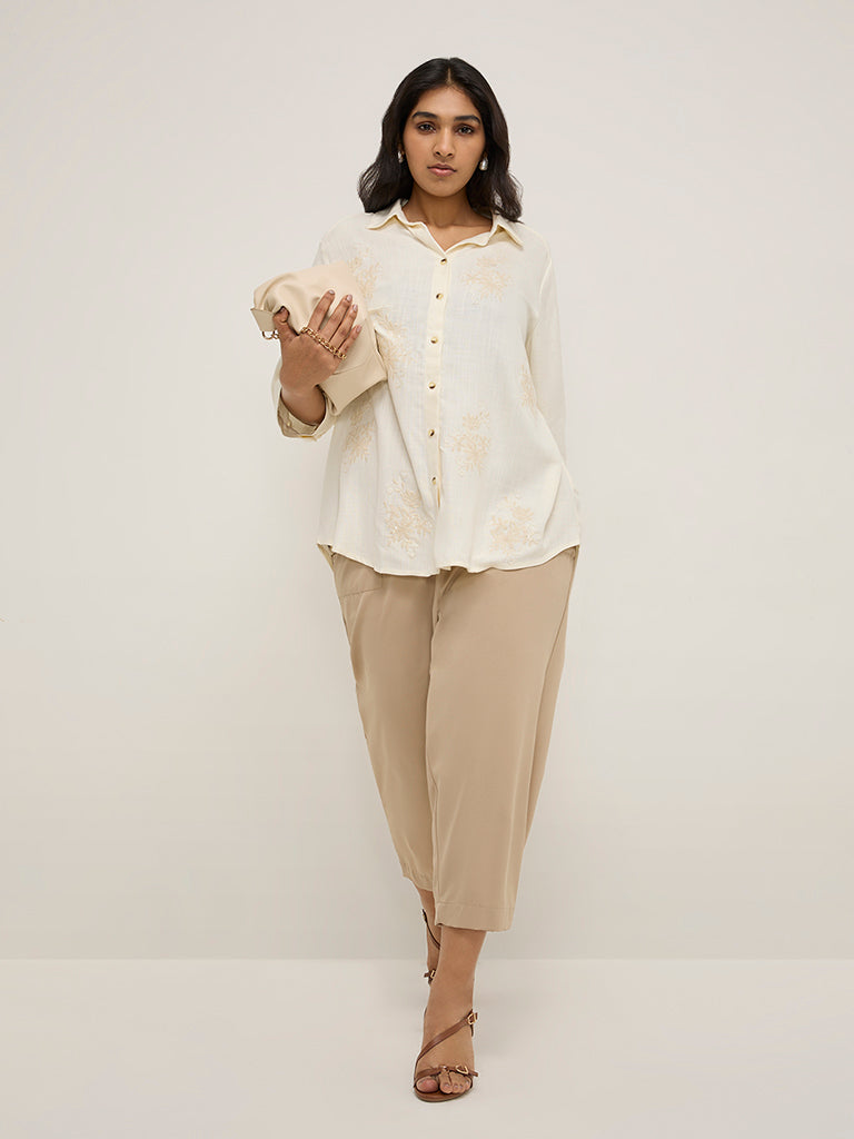 Gia Off-White Floral Embroidered Shirt - Image 3