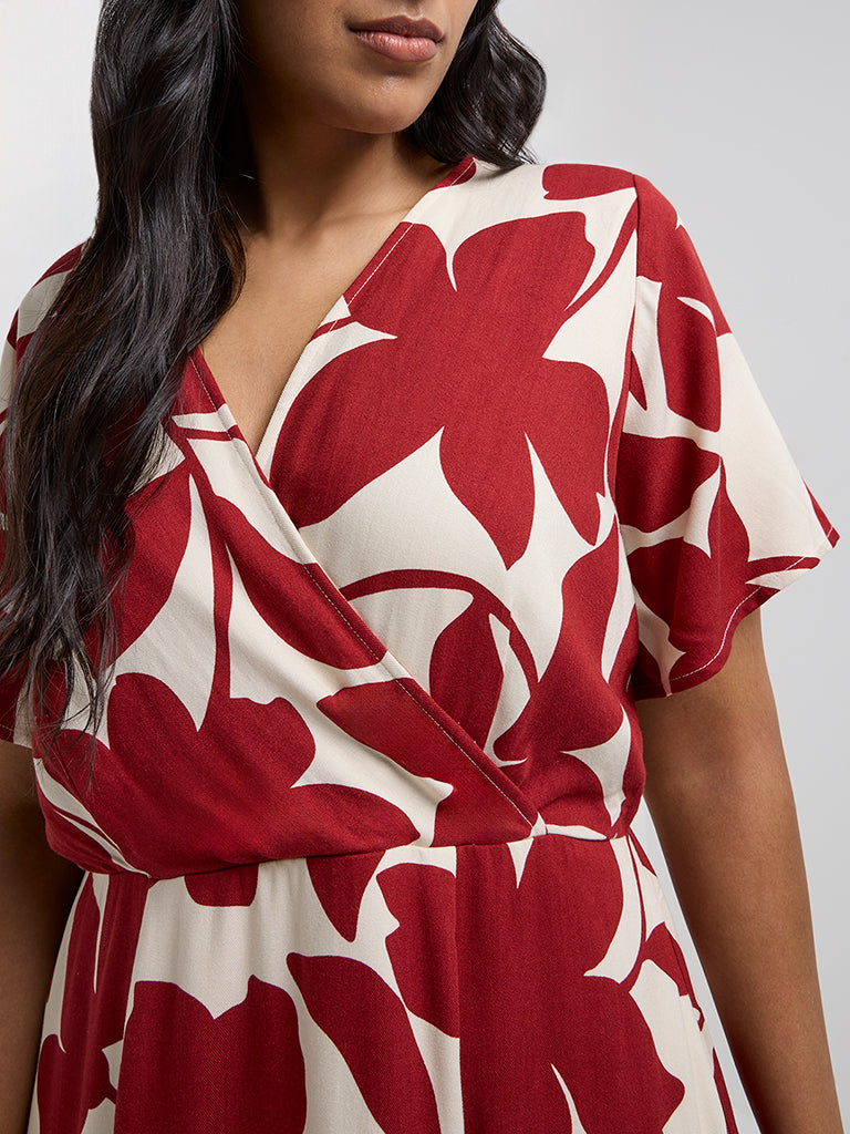 Gia Red Floral Printed A-Line Dress - Image 2