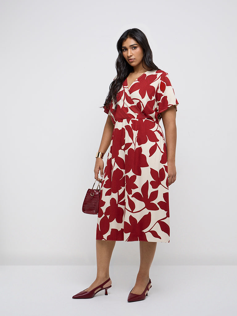 Gia Red Floral Printed A-Line Dress - Image 3