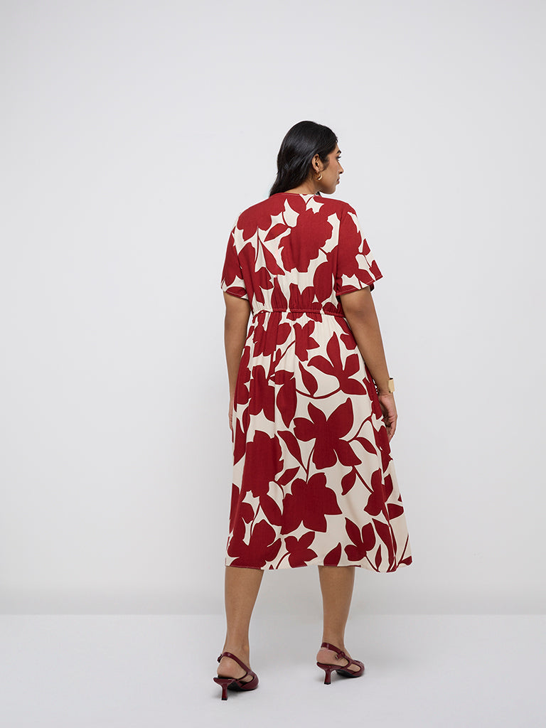Gia Red Floral Printed A-Line Dress - Image 4