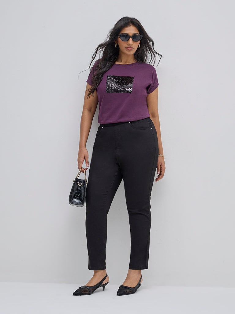 Gia Black Solid High-Rise Cotton-Blend Jeggings