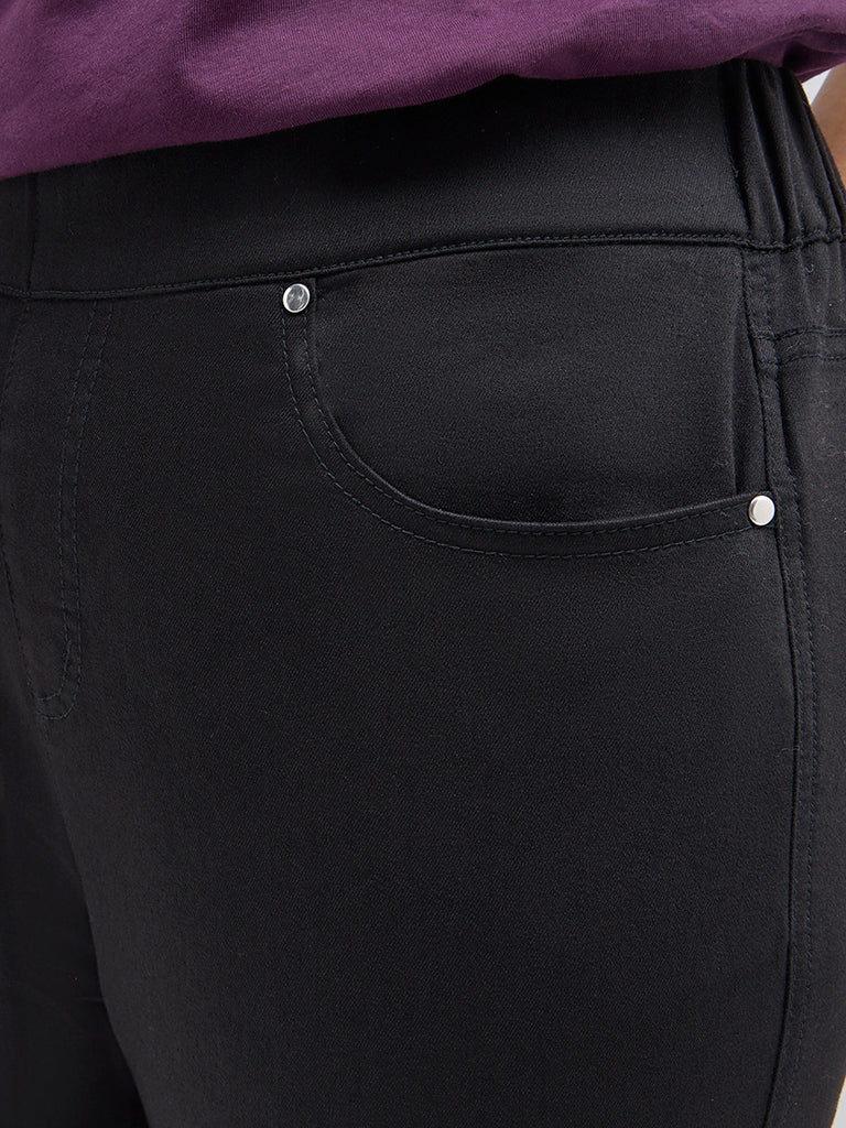 Gia Black Solid High-Rise Cotton-Blend Jeggings - Image 2