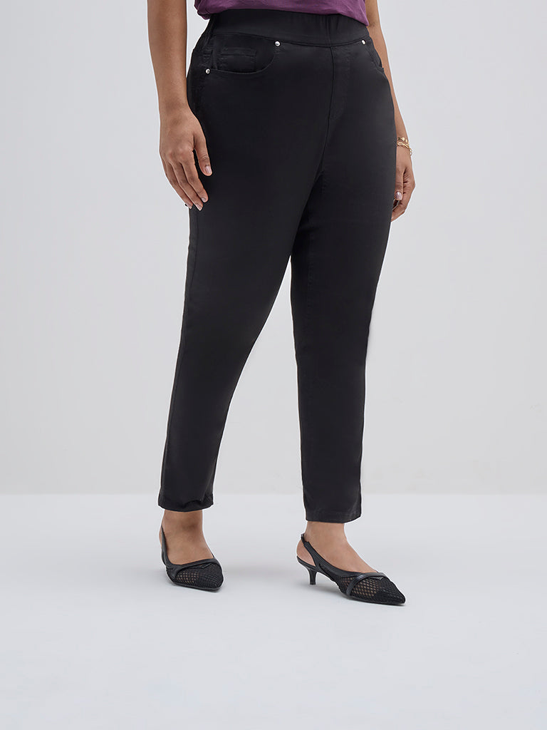 Gia Black Solid High-Rise Cotton-Blend Jeggings - Image 3
