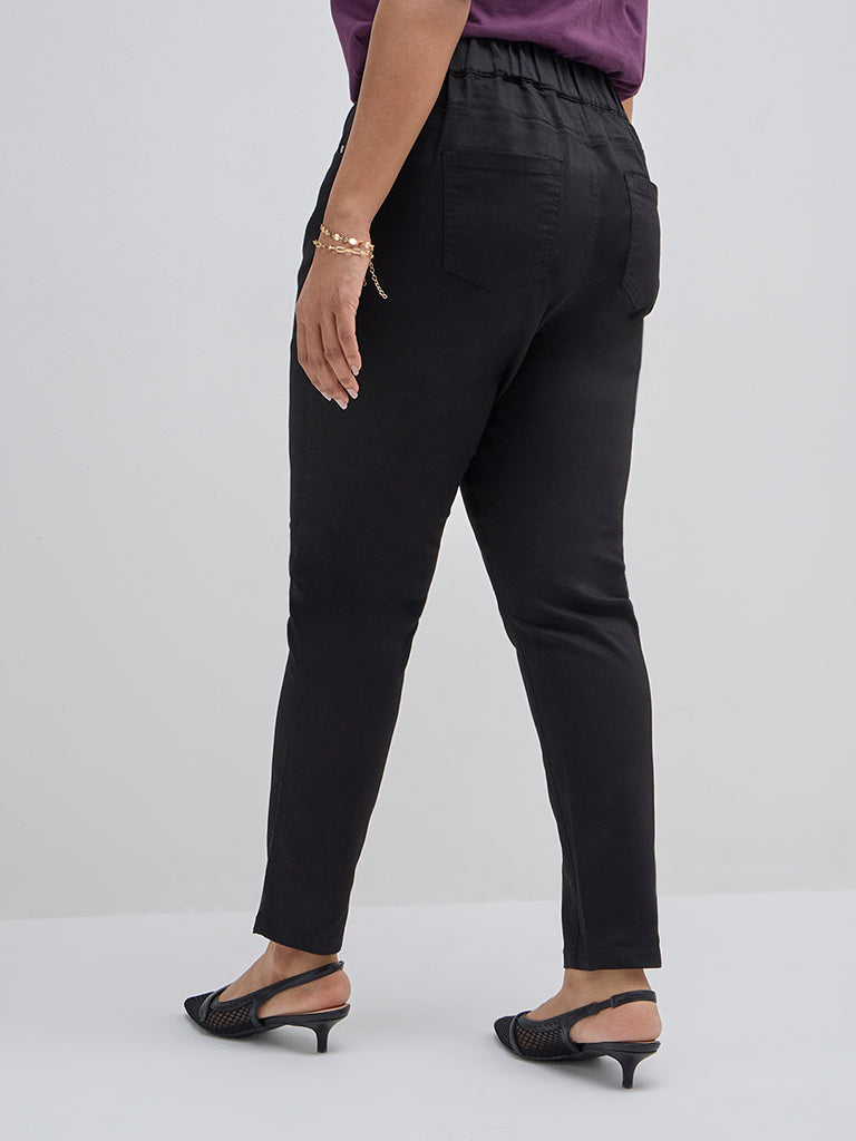 Gia Black Solid High-Rise Cotton-Blend Jeggings - Image 4