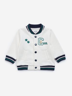 HOP Baby Off-White Cotton-Blend Varsity Jacket