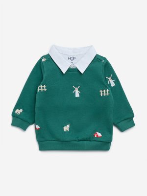 HOP Baby Green Farm Design Cotton-Blend Sweatshirt