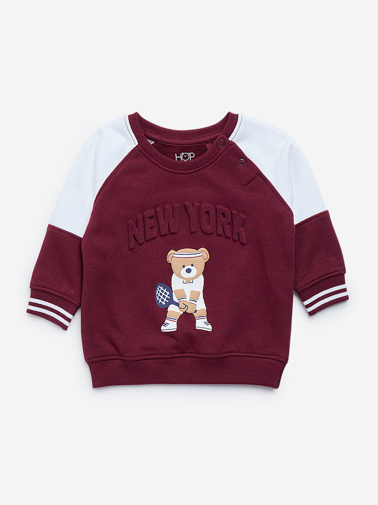 HOP Baby Maroon Text Design Cotton-Blend Sweatshirt