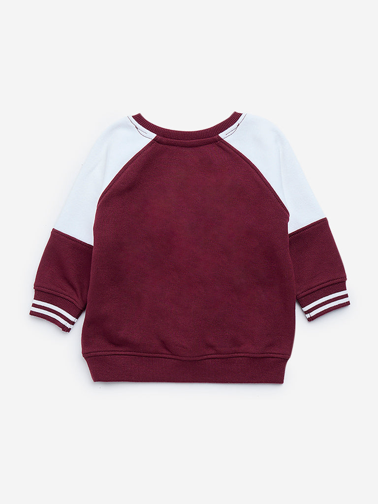 HOP Baby Maroon Text Design Cotton-Blend Sweatshirt - Image 2