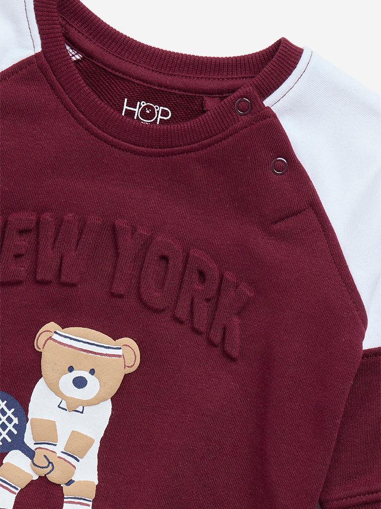 HOP Baby Maroon Text Design Cotton-Blend Sweatshirt - Image 3